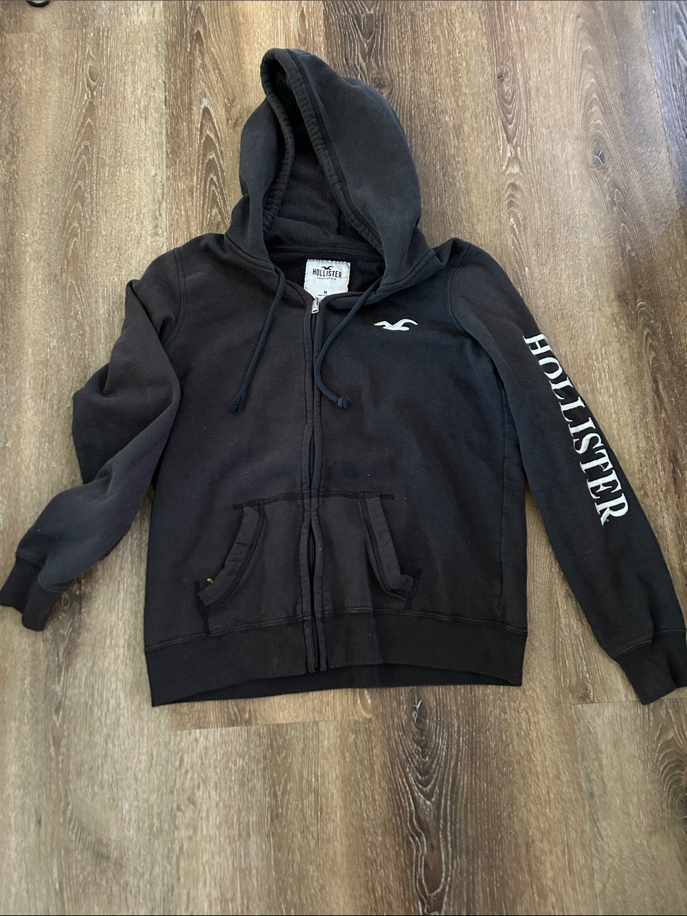 Hollister Kids Black Full-Zip Hooded Sweatshirt with Sleeve Logo